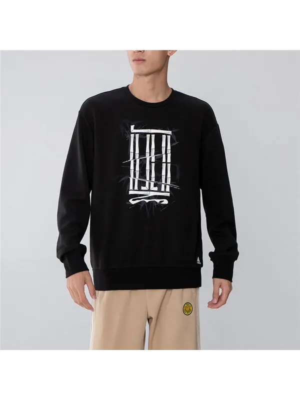 Толстовка Men's adidas Athleisure Casual Sports Pullover Round Neck Black — изображение 2 из 4, черный