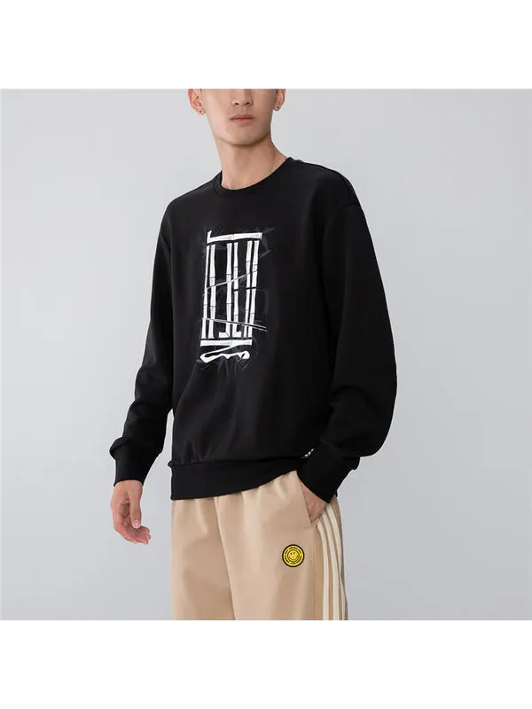 Толстовка Men's adidas Athleisure Casual Sports Pullover Round Neck Black — изображение 4 из 4, черный