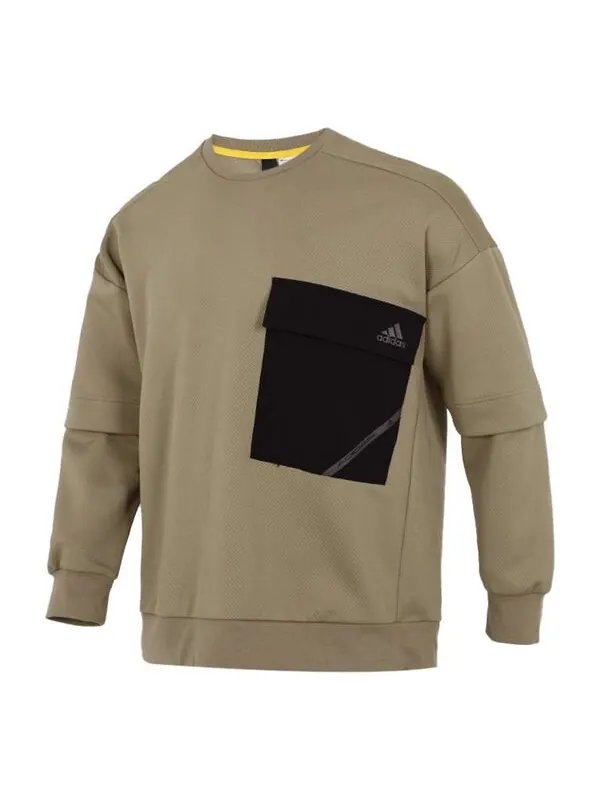 Толстовка Men's adidas Contrasting Colors Pocket Sports Round Neck Pullover Military Green — изображение 1 из 4, зеленый