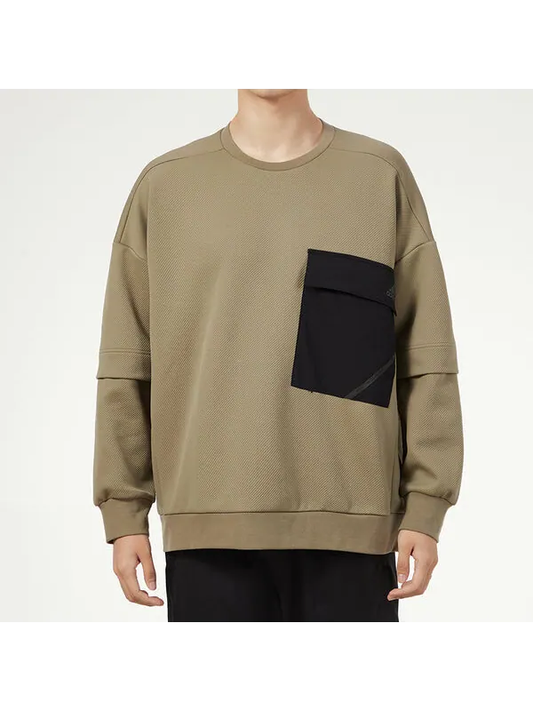 Толстовка Men's adidas Contrasting Colors Pocket Sports Round Neck Pullover Military Green — изображение 3 из 4, зеленый