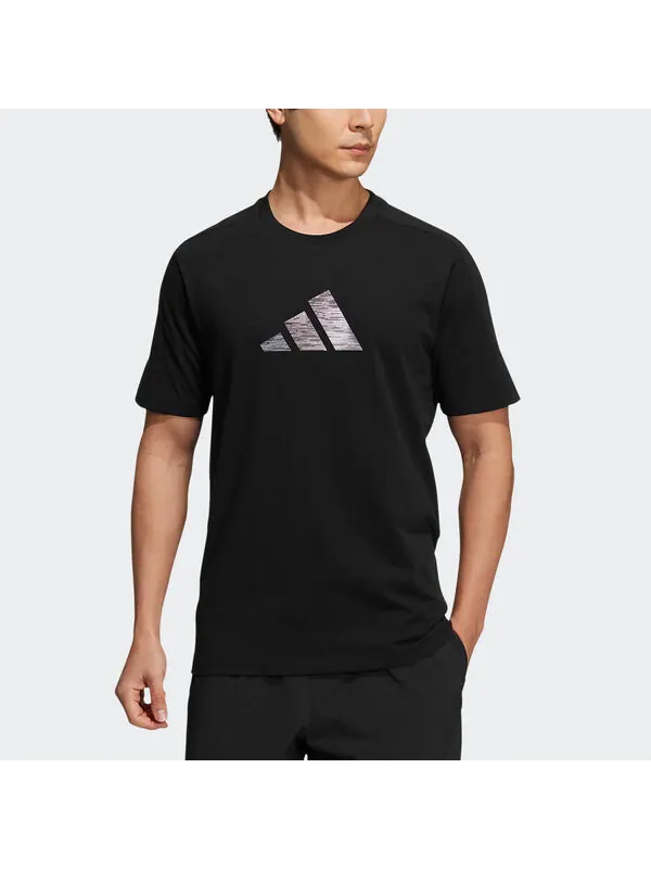 Футболка fi 3bar tee logo casual sports round neck short sleeve black Adidas — изображение 2 из 4, черный