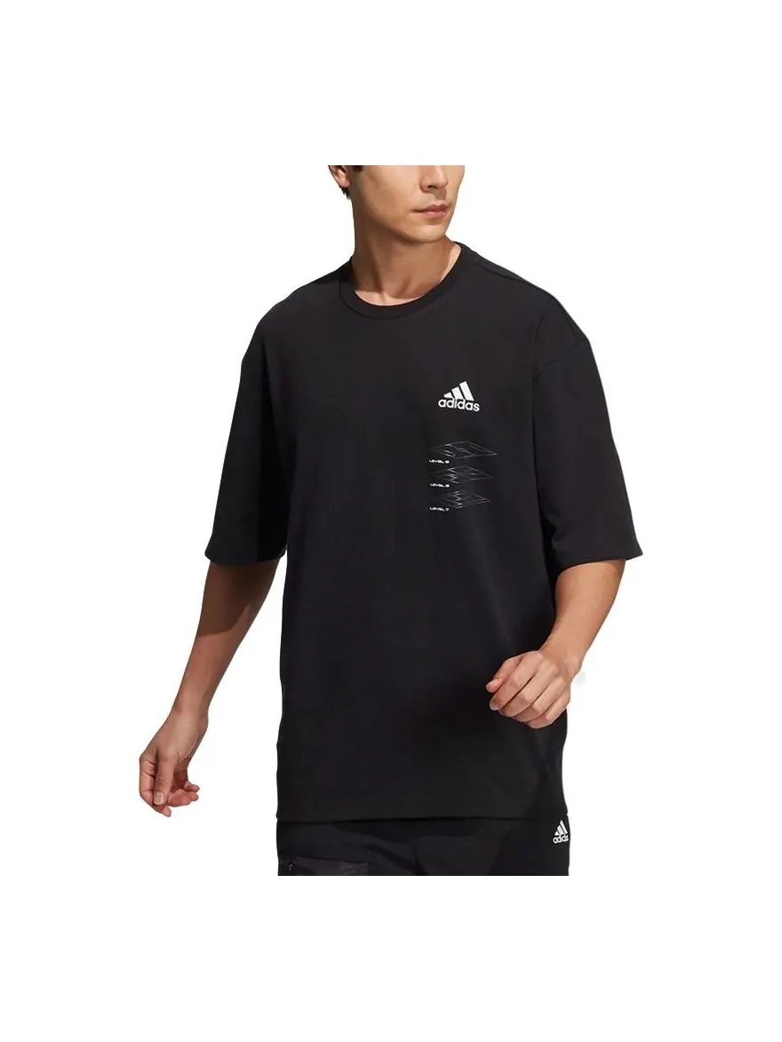 Футболка adidas St Rlx Game Tee Printing Sports Round Neck Loose Short Sleeve Black — изображение 1 из 3, черный