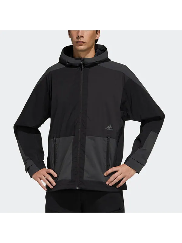 Куртка adidas Sports Training Woven Windproof hooded Logo Jacket Black — изображение 3 из 4, черный