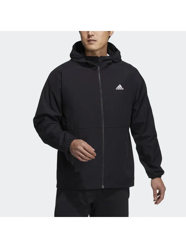 Куртка sports long sleeves woven windproof hooded logo jacket black Adidas — изображение 3 из 4, черный