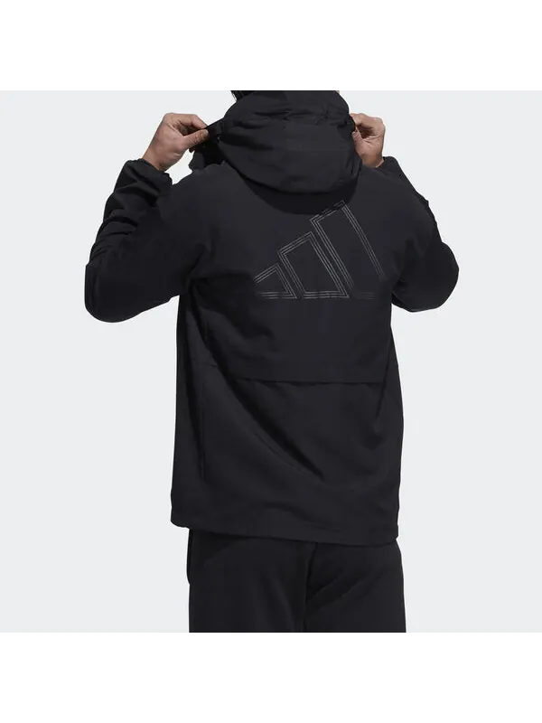 Куртка sports long sleeves woven windproof hooded logo jacket black Adidas — изображение 4 из 4, черный