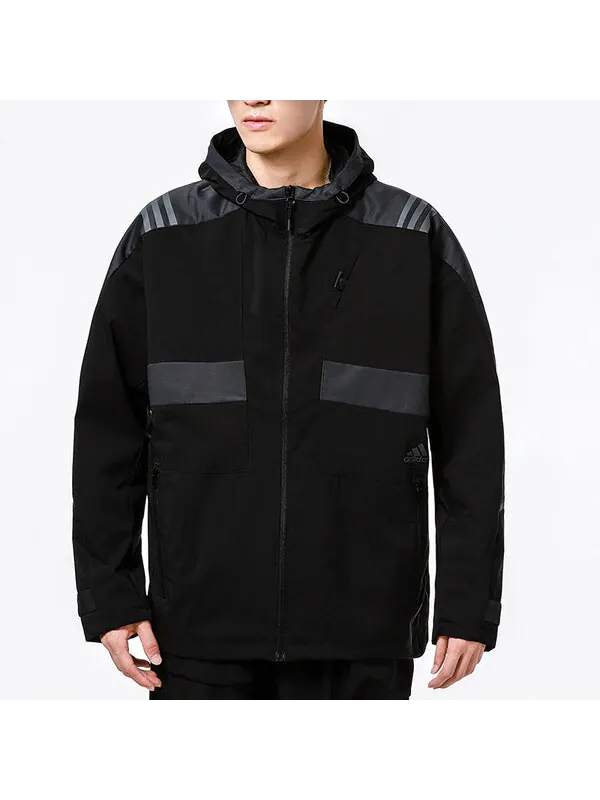 Куртка adidas Athleisure Casual Sports hooded Training Knit Jacket Black — изображение 4 из 4, черный