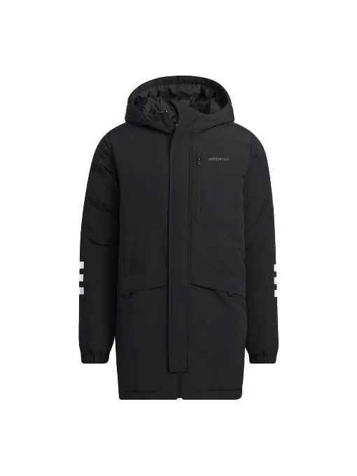 Пуховик adidas mid-length Sports hooded Zipper Down Jacket Black — изображение 1 из 4, черный