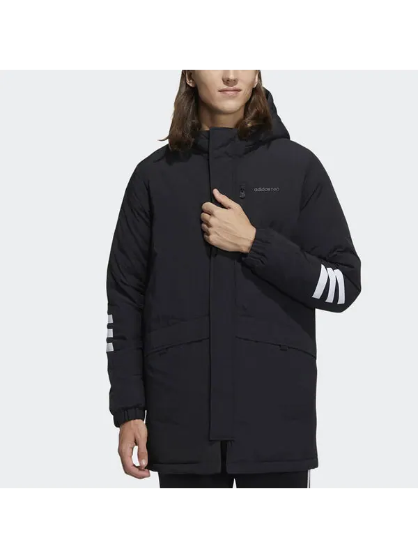 Пуховик adidas mid-length Sports hooded Zipper Down Jacket Black — изображение 2 из 4, черный