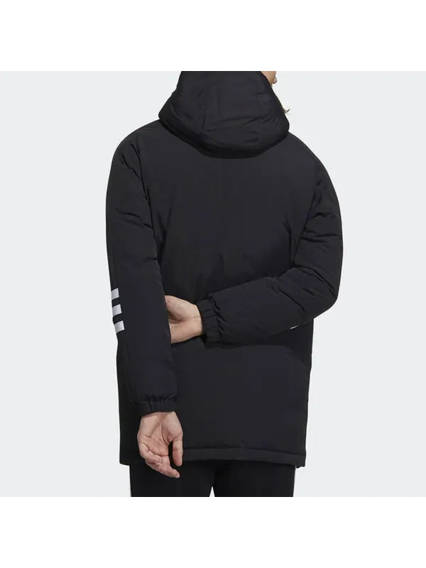 Пуховик adidas mid-length Sports hooded Zipper Down Jacket Black — изображение 3 из 4, черный