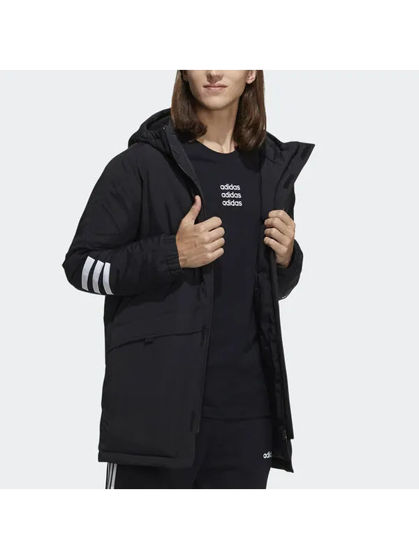 Пуховик adidas mid-length Sports hooded Zipper Down Jacket Black — изображение 4 из 4, черный
