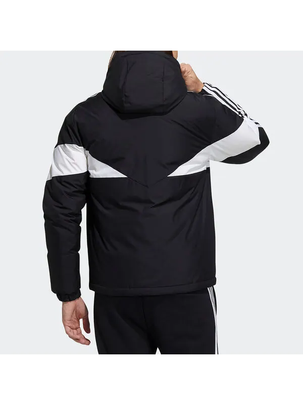 Пуховик adidas neo M Cb Down Puff Colorblock Stripe Sports hooded With Down Feather Jacket Black — изображение 3 из 4, черный