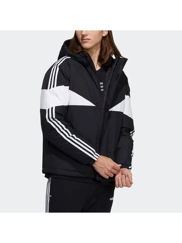 Пуховик adidas neo M Cb Down Puff Colorblock Stripe Sports hooded With Down Feather Jacket Black — изображение 4 из 4, черный
