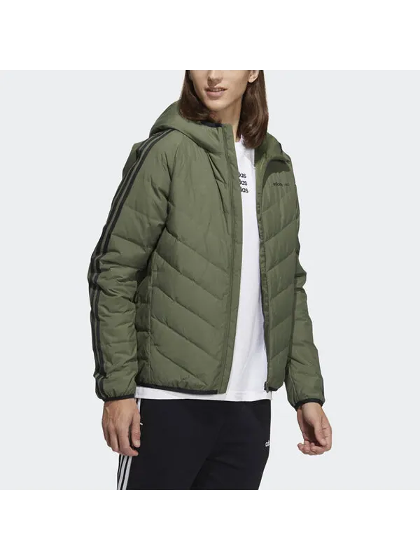 Пуховик Men's adidas neo 3s Lw Down Jk Stay Warm Sports Hooded Down Jacket Dark Olive Green — изображение 2 из 4, мульти