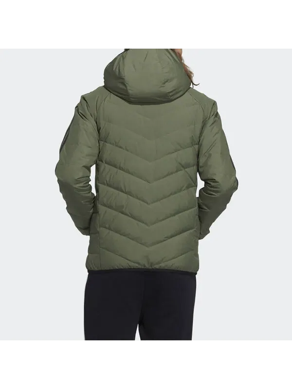 Пуховик Men's adidas neo 3s Lw Down Jk Stay Warm Sports Hooded Down Jacket Dark Olive Green — изображение 3 из 4, мульти