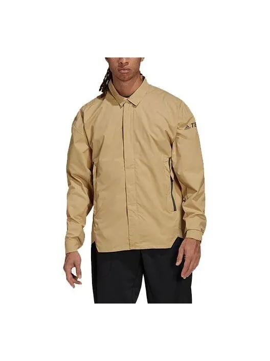 Куртка Men's adidas Terrex C Myshelter W.r Logo Stripe Printing Lapel Jacket Khaki — изображение 1 из 4, мульти