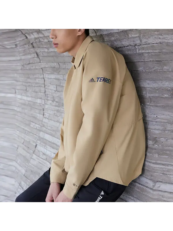 Куртка Men's adidas Terrex C Myshelter W.r Logo Stripe Printing Lapel Jacket Khaki — изображение 4 из 4, мульти