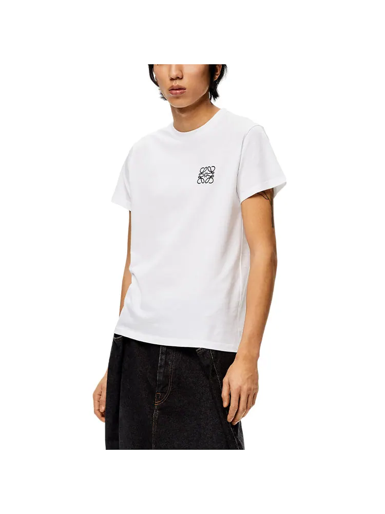 Футболка Men's LOEWE Anagram Embroidered Cotton Round Neck Short Sleeve White — изображение 2 из 4, белый