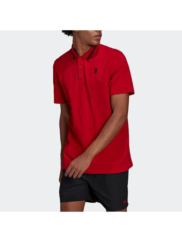 Футболка adidas Manchester United Soccer/Football Sports Solid Color Short Sleeve Polo Shirt Red — изображение 2 из 4, мульти