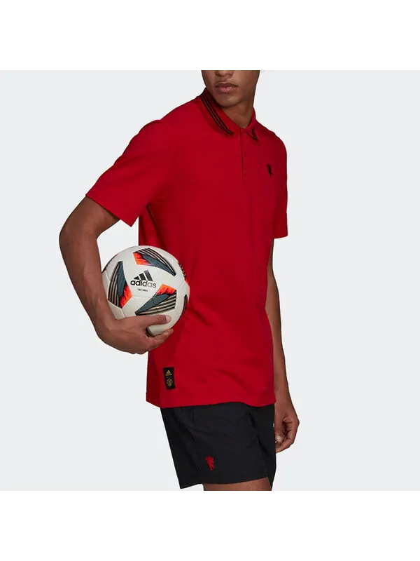 Футболка adidas Manchester United Soccer/Football Sports Solid Color Short Sleeve Polo Shirt Red — изображение 4 из 4, мульти