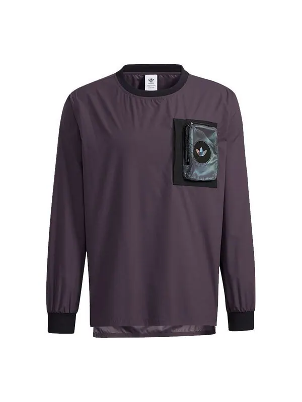 Футболка originals prem wvn ls tee chest zipper pocket pullover round neck long sleeves purple Adidas — изображение 1 из 4