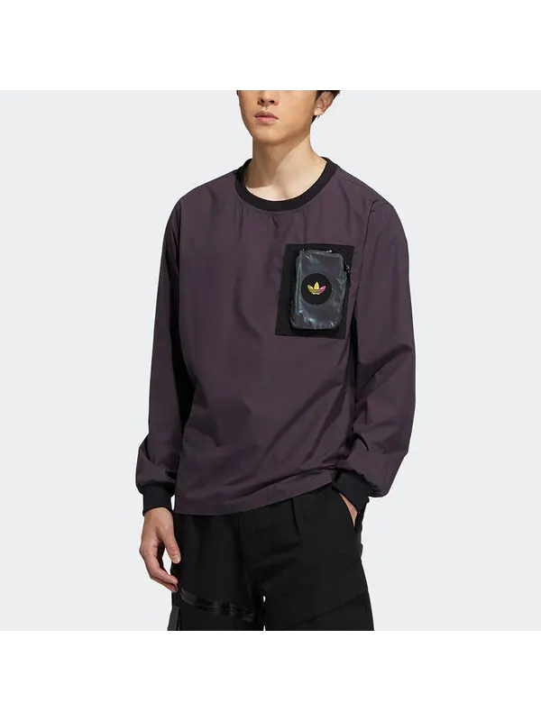 Футболка originals prem wvn ls tee chest zipper pocket pullover round neck long sleeves purple Adidas — изображение 2 из 4