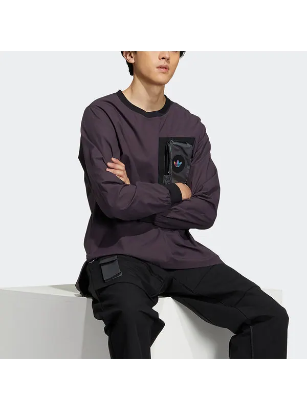 Футболка originals prem wvn ls tee chest zipper pocket pullover round neck long sleeves purple Adidas — изображение 4 из 4