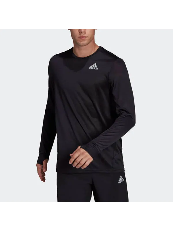 Футболка Men's adidas Solid Color Logo Printing Reflective Slim Fit Long Sleeves Black T-Shirt — изображение 2 из 4, мульти