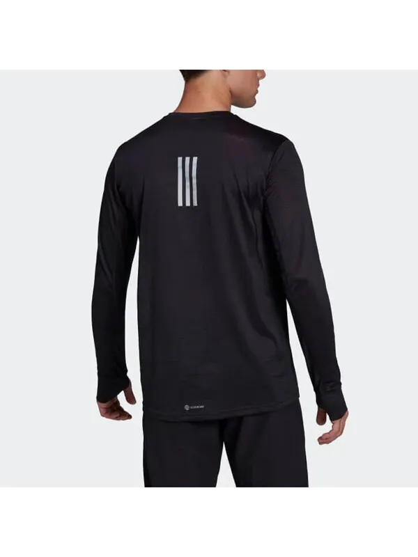 Футболка Men's adidas Solid Color Logo Printing Reflective Slim Fit Long Sleeves Black T-Shirt — изображение 3 из 4, мульти