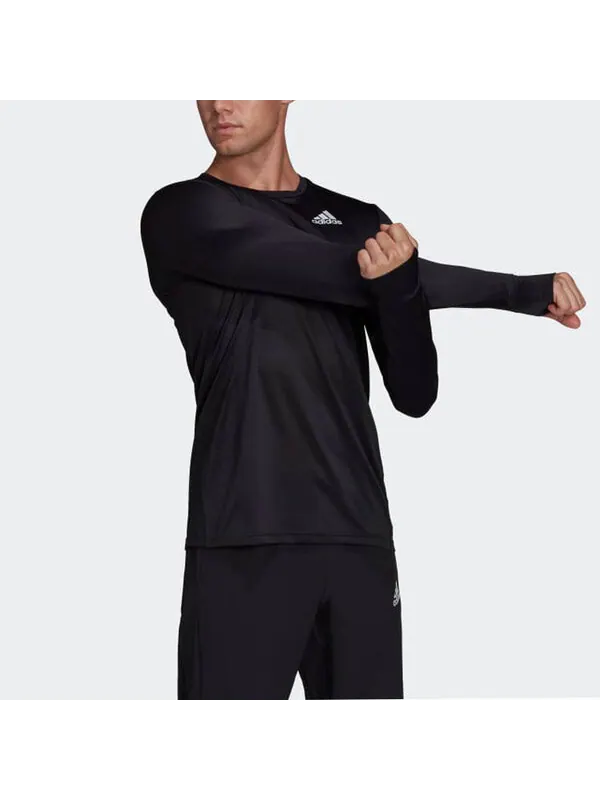 Футболка Men's adidas Solid Color Logo Printing Reflective Slim Fit Long Sleeves Black T-Shirt — изображение 4 из 4, мульти