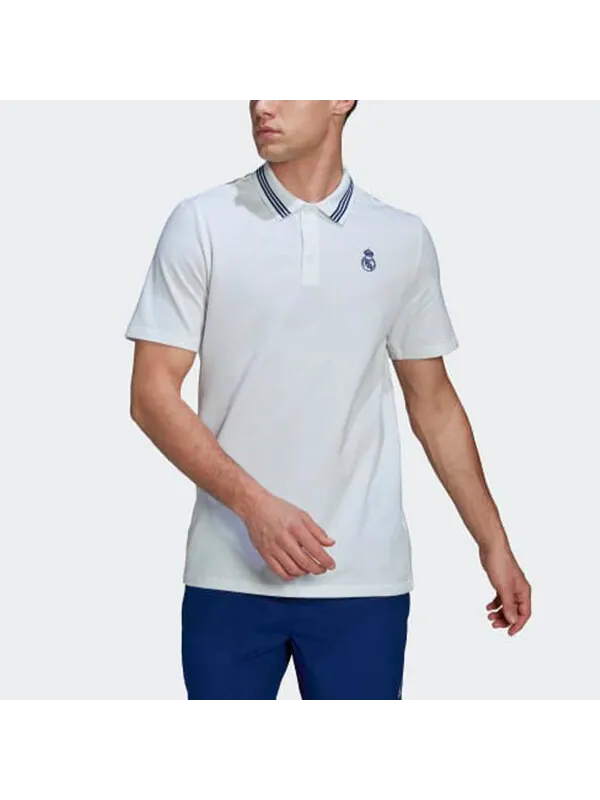 Футболка adidas real Madrid Solid Color Stripe Casual Short Sleeve Polo Shirt White — изображение 2 из 4, мульти