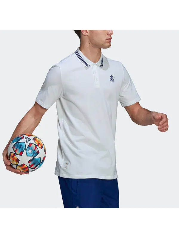 Футболка adidas real Madrid Solid Color Stripe Casual Short Sleeve Polo Shirt White — изображение 4 из 4, мульти