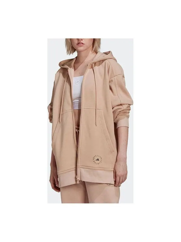 Толстовка by stella mccartney logo print zip-up hoodie 'beige' Adidas — изображение 2 из 3, бежевый