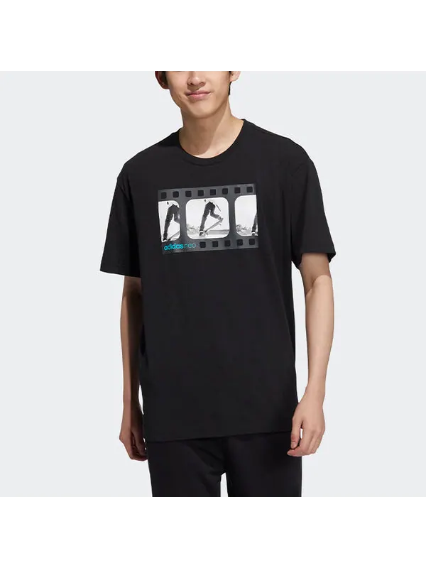 Футболка neo m brlv tee3 skateboard sports printing loose knit short sleeve black Adidas — изображение 2 из 4, черный