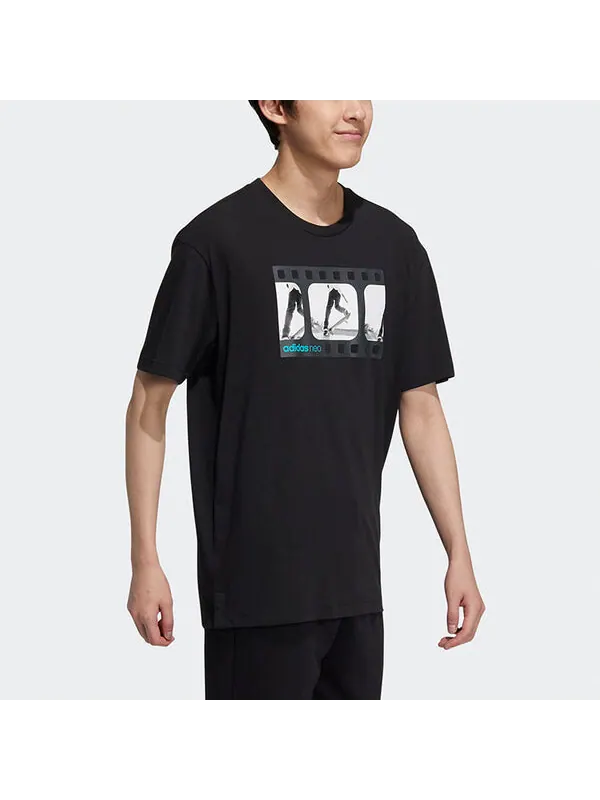 Футболка neo m brlv tee3 skateboard sports printing loose knit short sleeve black Adidas — изображение 4 из 4, черный