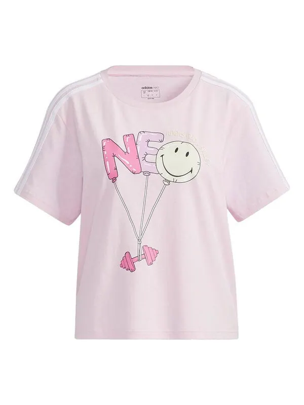 Футболка neo csmy tee2 с рисунком повседневные спортивные с коротким рукавом розовые красные Adidas — изображение 1 из 4
