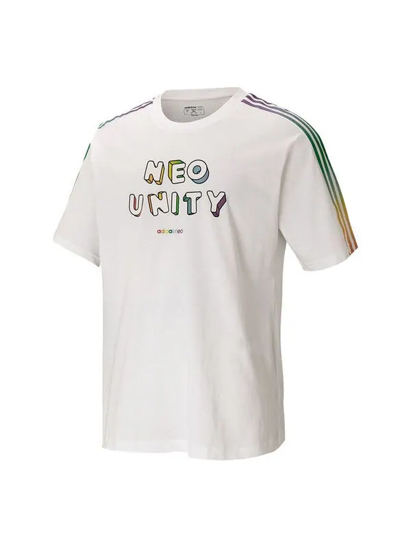 Футболка neo u pd tee2 gradient stripe alphabet printing knit sports short sleeve white Adidas — изображение 1 из 2, белый