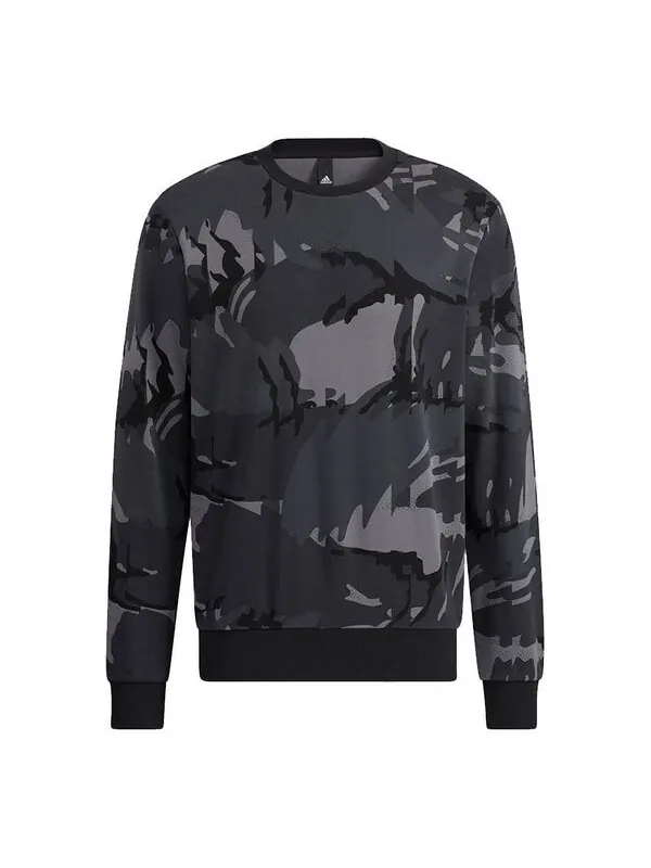 Толстовка Men's adidas Fi Aop Camo Swt Camouflage Sports Round Neck Pullover Dark Grey — изображение 1 из 4, темный серый