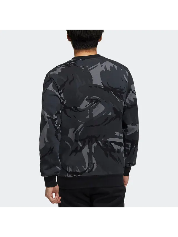 Толстовка Men's adidas Fi Aop Camo Swt Camouflage Sports Round Neck Pullover Dark Grey — изображение 3 из 4, темный серый