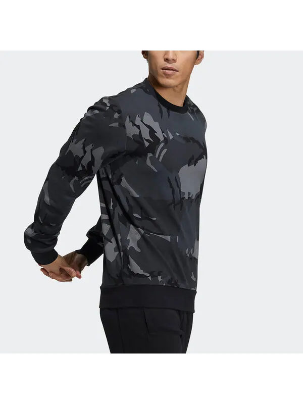 Толстовка Men's adidas Fi Aop Camo Swt Camouflage Sports Round Neck Pullover Dark Grey — изображение 4 из 4, темный серый