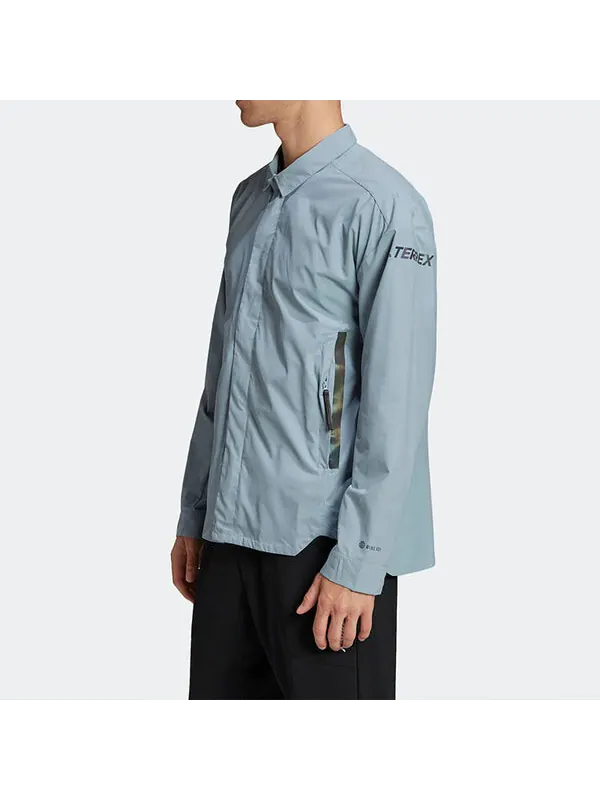 Куртка Men's adidas Terrex C Myshelter W.r Colorful Logo Stripe Printing Lapel Jacket Blue — изображение 4 из 4, мульти