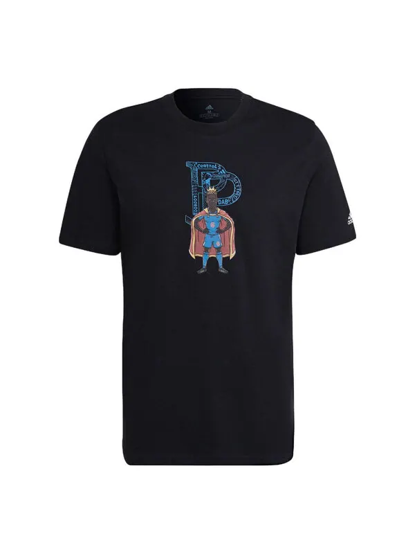 Футболка Men's adidas Chest Character Alphabet Cartoon Printing Round Neck Short Sleeve Black — изображение 1 из 4, мульти