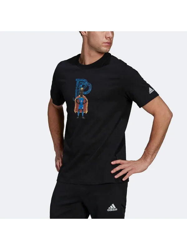 Футболка Men's adidas Chest Character Alphabet Cartoon Printing Round Neck Short Sleeve Black — изображение 2 из 4, мульти