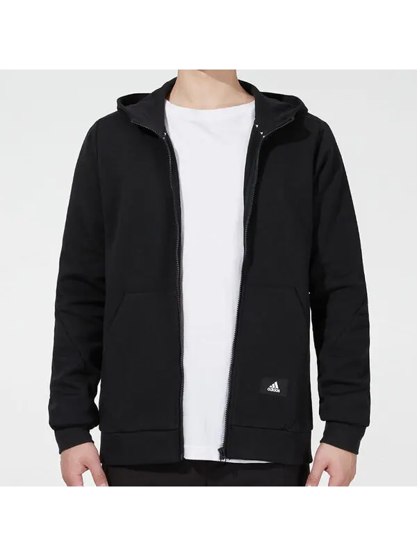 Куртка adidas M Fi Dblknt Fz Casual Sports Cardigan Hooded Jacket Black — изображение 3 из 4, черный