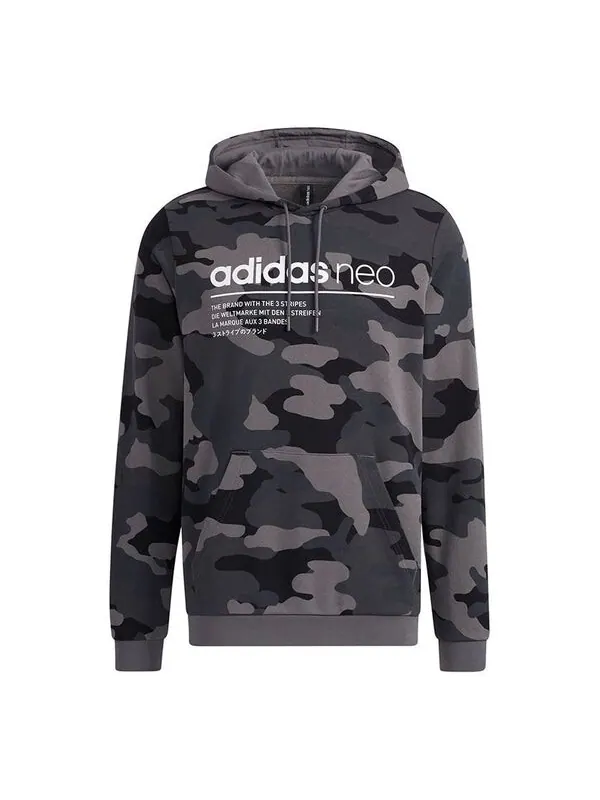 Толстовка Men's adidas neo Sw Camo Hdy Logo Printing Camouflage Sports Pullover Black — изображение 1 из 4, мульти