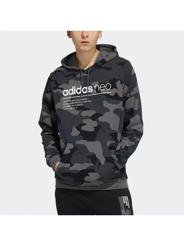 Толстовка Men's adidas neo Sw Camo Hdy Logo Printing Camouflage Sports Pullover Black — изображение 2 из 4, мульти