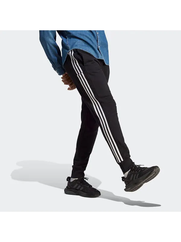 Брюки Essentials французский трикотаж зауженные манжеты 3 полоски брюки Adidas — изображение 4 из 4, черный