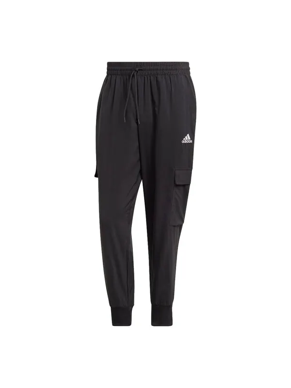 Брюки Essentials с маленьким логотипом, тканые брюки-карго длиной до щиколотки Adidas — изображение 1 из 4, черный