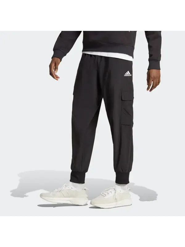 Брюки Essentials с маленьким логотипом, тканые брюки-карго длиной до щиколотки Adidas — изображение 2 из 4, черный