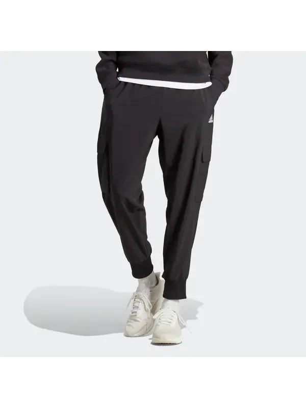 Брюки Essentials с маленьким логотипом, тканые брюки-карго длиной до щиколотки Adidas — изображение 3 из 4, черный
