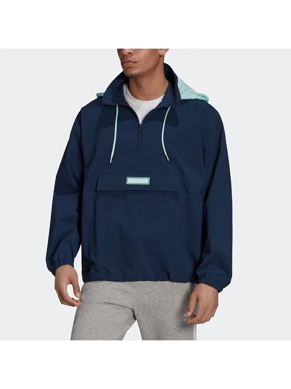Куртка adidas originals Quarter Zip Casual Sports Half Zipper Hooded Jacket Navy Blue — изображение 2 из 4, темно-синий